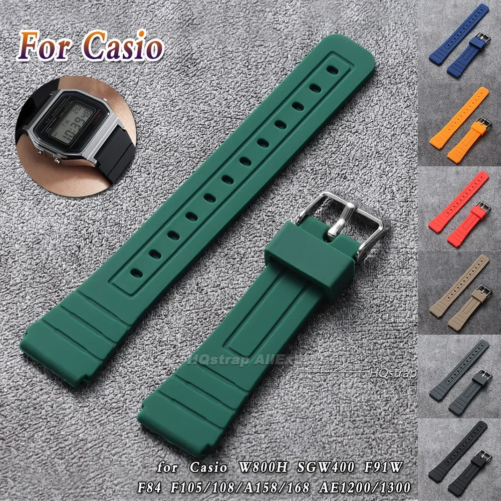 Correa de reloj de silicona de alta calidad de 18 mm para Casio W800H, SGW400, F91W, F84, F105/108/A158/168, AE1200/1300, pulsera impermeable.