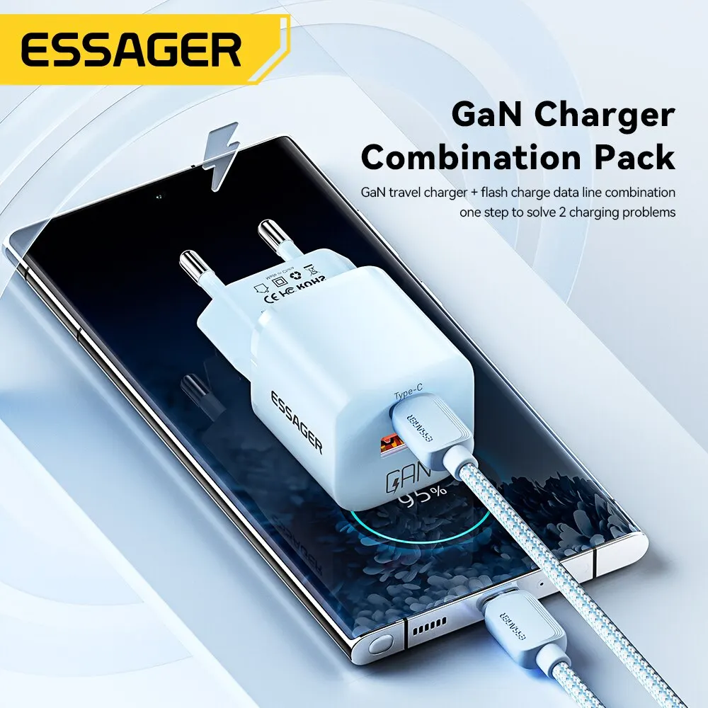 Essager GaN USB C타입 충전기, PD 고속 충전, QC 3.0, 아이폰 14, 13, 12, 11 프로 맥스, 미니, 아이패드 충전, 20W