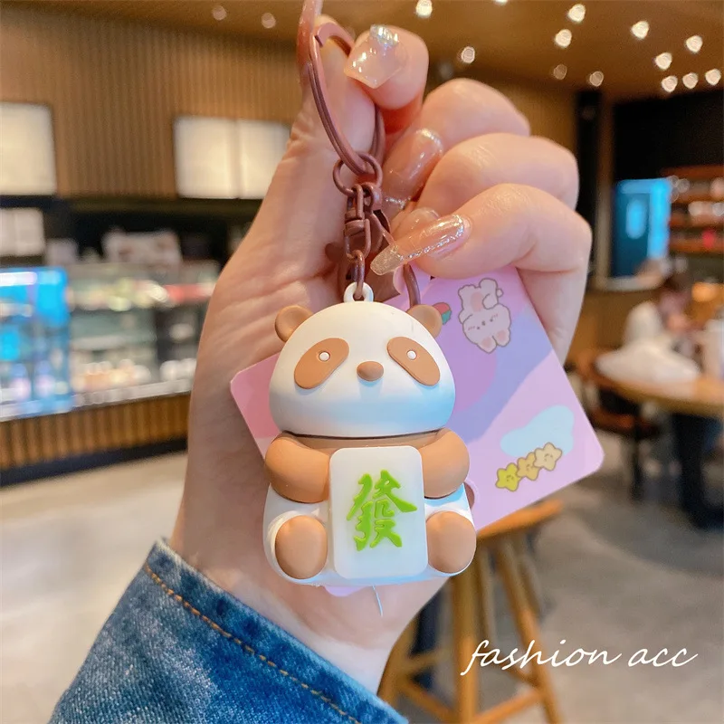 2024 New Internet Celebrity Gleamy Panda Car Keychain Exquisite Car Key Men's and Women's Cute Backpack Pendant Key Accessory