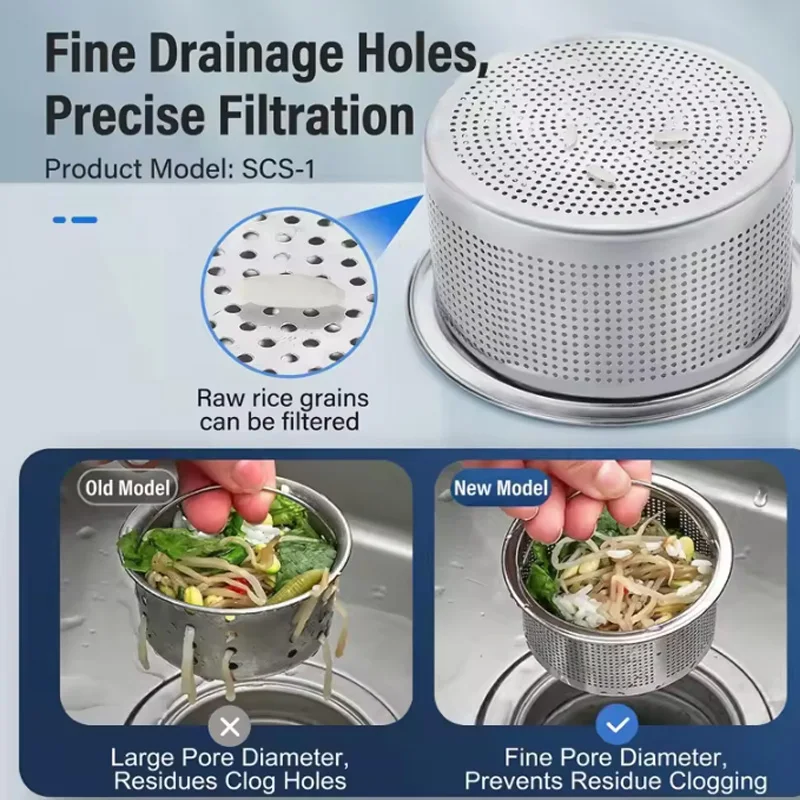 Fine Perforated Stainless Steel Sink Drain Filter Basket Kitchen Sink Strainer Anti-Clog Food Residue Catcher