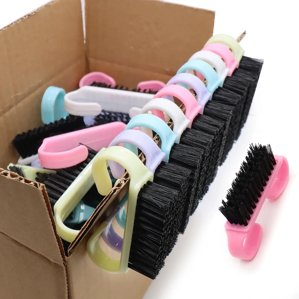 50pcs/Box Plastic Nail Brushes with Soft Black Bristles for Nail Art Manicure Pedicure Small Powder Remover Cleaner Brush