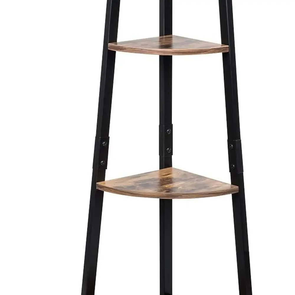 

4-Tier Metal Ladder Bookshelf - Rustic Brown Corner Shelf for Home Office, Storage, and Plant Display