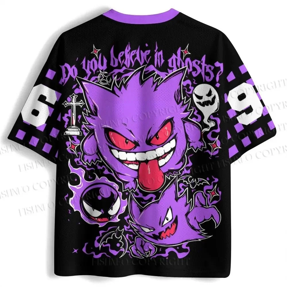 Camiseta Gengar 2026 para Hombre, Diseño con Gráficos Morados, Cuello en V, Manga Corta, Ropa Deportiva Casual para Fanáticos del Anime Pokémon
