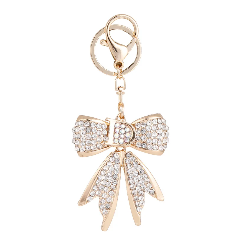 Full Rhinestone Bowknot Keychains for Women Bag Charm Pendant Car Keyrings Creative Letter D Key Chains Fashion Key Rings Korean