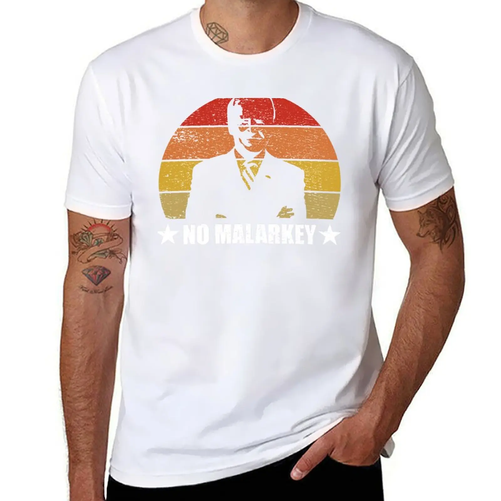 

No Malarkey Retro Sunset Distressed - Joe Biden T-Shirt funny t shirts dark humor t shirts for man pack white T-Shirt