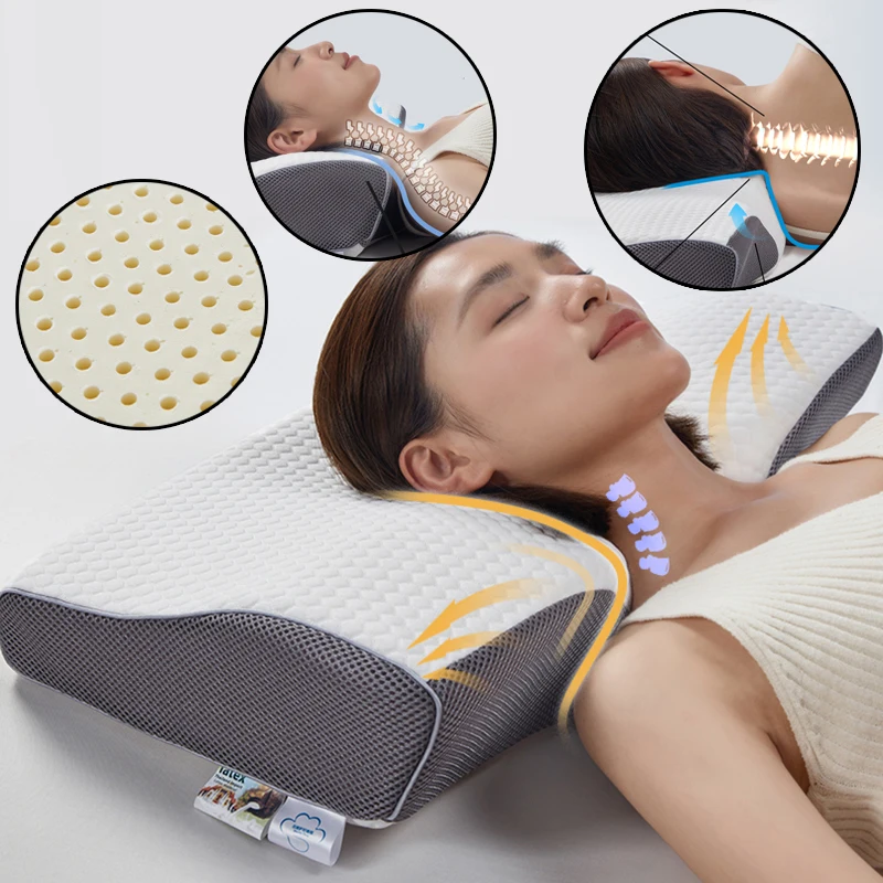 

Dreamreal Natural Latex Cervical Pillow Ergonomic Orthopedic Neck Pain Pillow for Side Back Stomach Sleeper Remedial Pillows