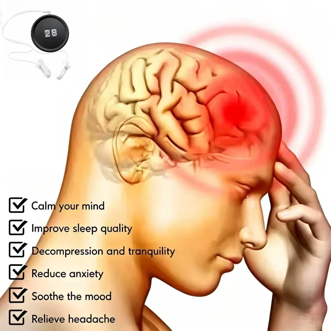 Vagus Nerve Stimulation for Mental Health, CES Therapy Ear Clip with 5 Programs for Insomnia Anxiety Depression Sleep Treatment
