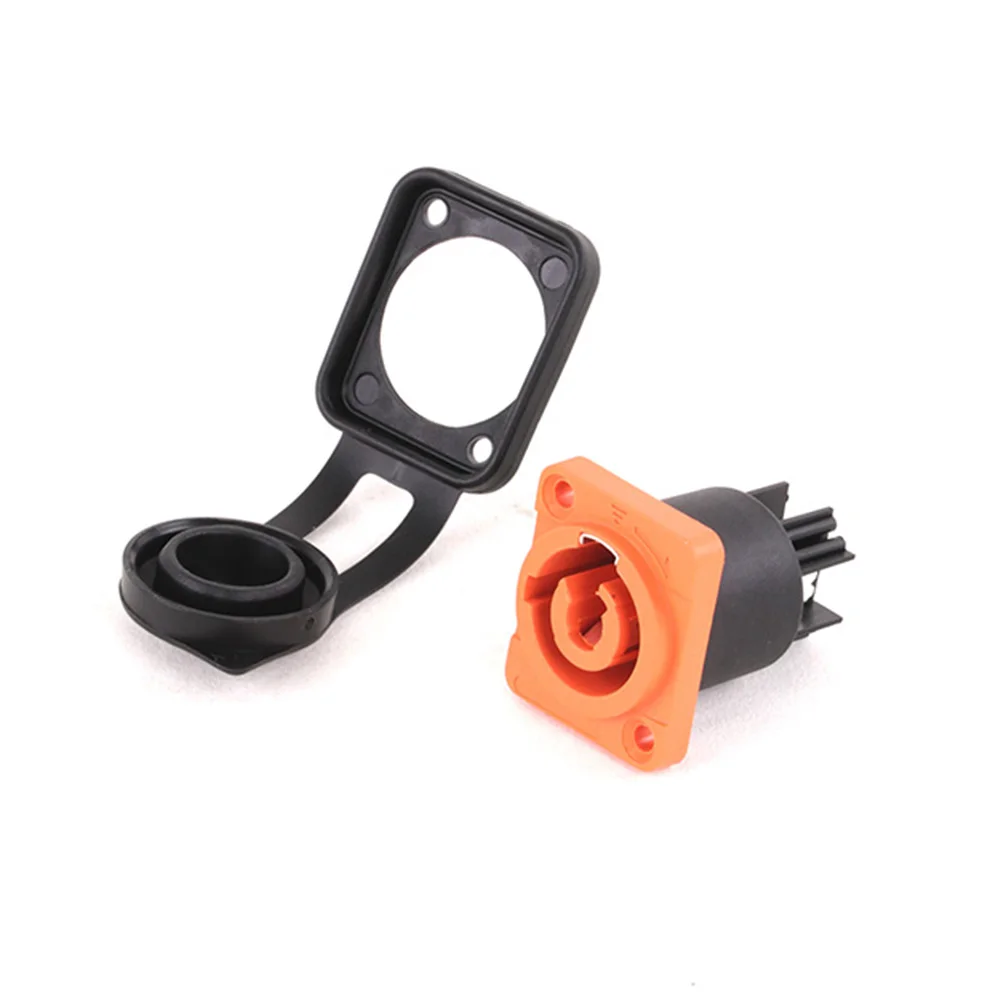 1pc Waterproof Powercon Connector NAC3MPA-1, 3 Pins 250V 20A, Female Chassis Socket Panel Mount, Orange Color