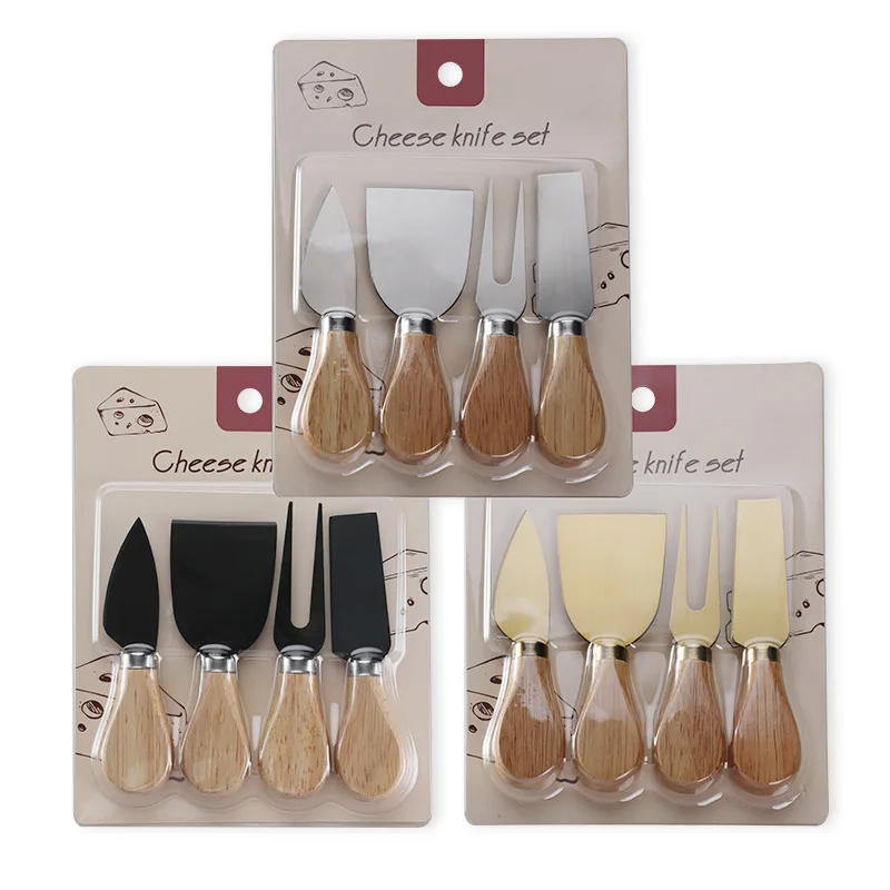 4Pcs/Set  Kitchen Cheedse Cutter Useful Cooking Tools Wood Handle Sets Oak Bamboo Cheese Cutter Knife Slicer Kit