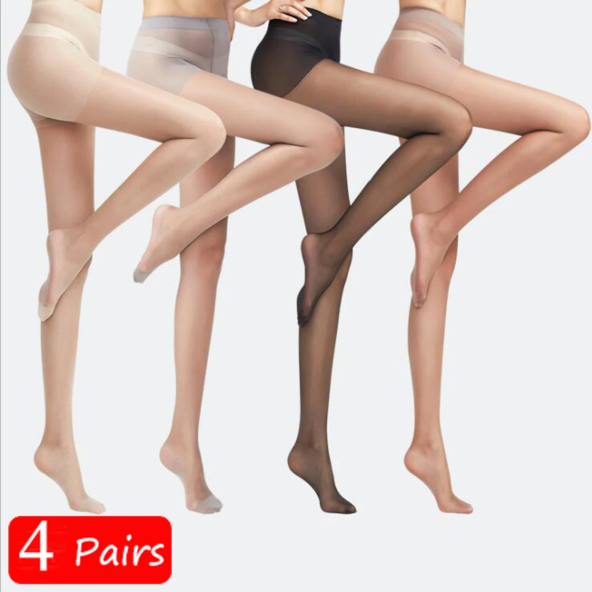 

4 Pairs/Lot Women's Pantyhose SeamlessUltra-thin Nylon Tights Sheer To Toe Stockings Female Sexy Pantyhose Transparent Socks
