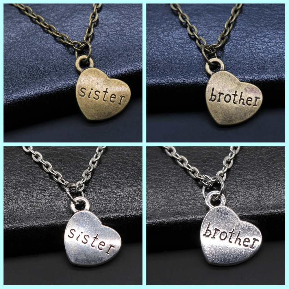 Brother & Sister Heart Pendant Necklace Double Sided Sister Brother Necklaces For Women Girls Gift