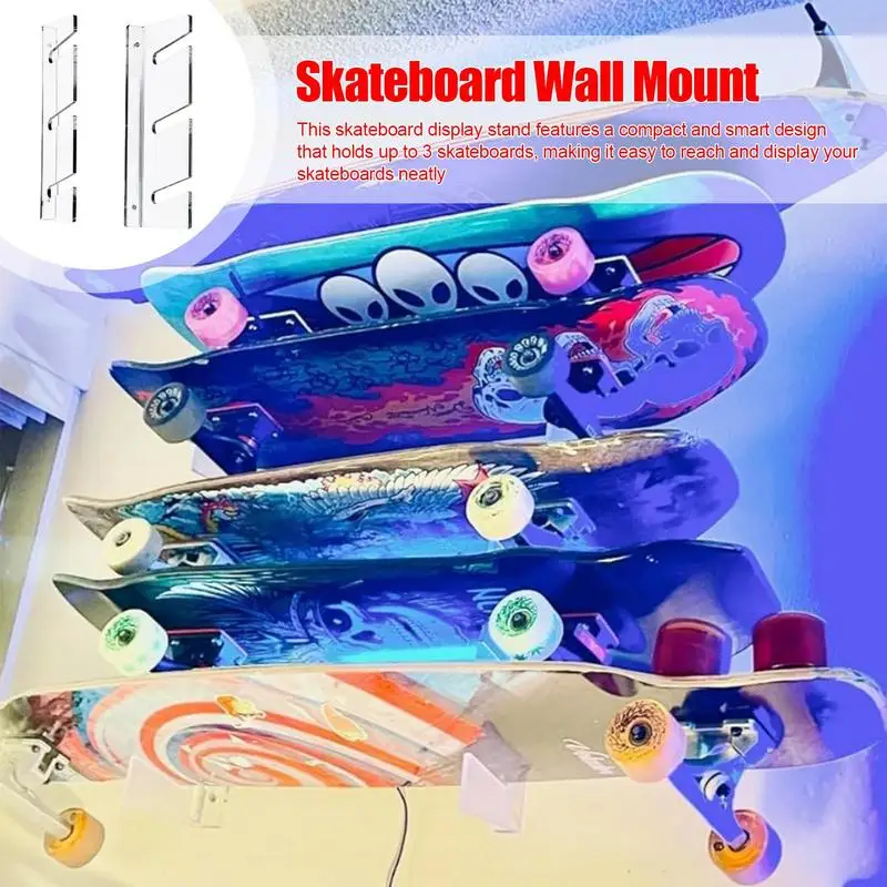 Acrylic Skateboard Holder Acrylic Snowboard Storage Rack Wall Mounted 3-Tiers Acrylic Snowboard Storage Fitness Equipment