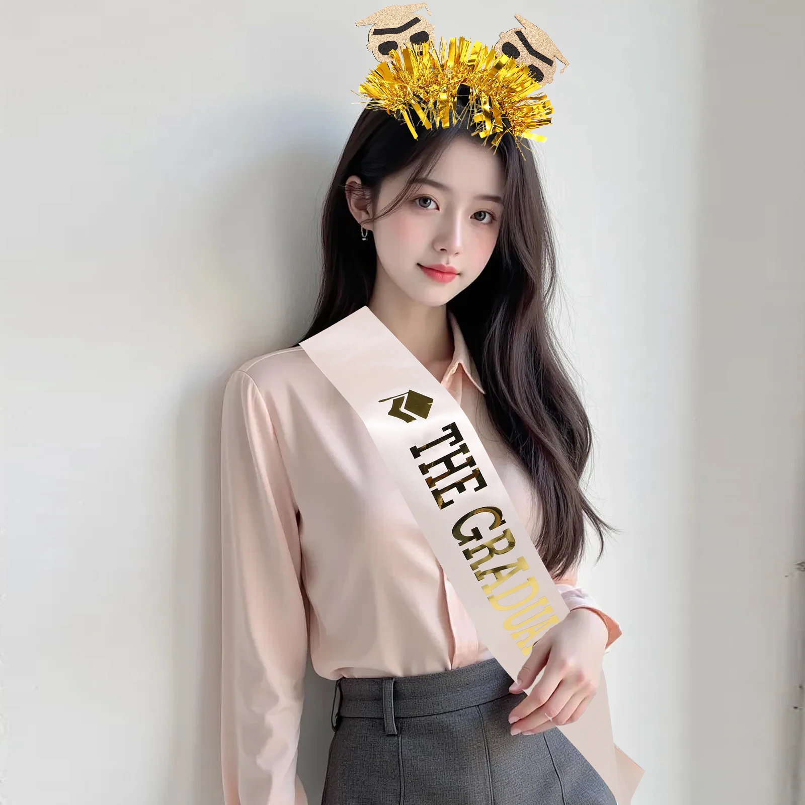 

2 Pcs Graduation Season Headband Hat Cap Hair Graduated Sash Black Satin Party Headbands Congrats