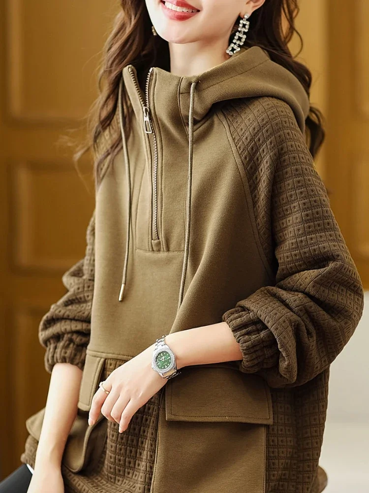 Black Hoodies Woman Clothing Plain Top with Zipper Brown Full Zip Up Hooded Women\'s Sweatshirt Dropshiping Basic Trend Aesthetic