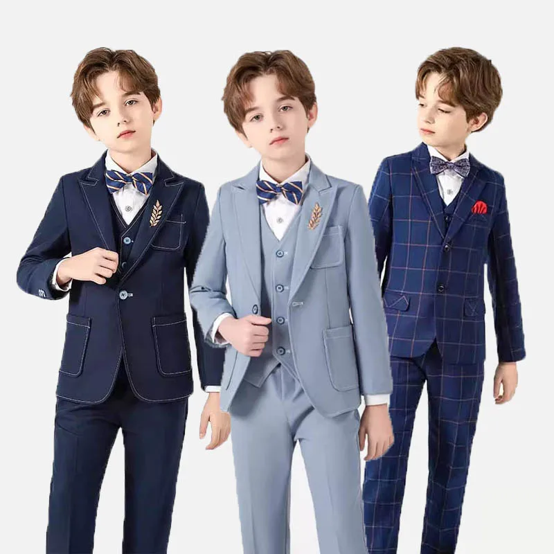 Gentleman Kids Luxurious 4Pieces Jacket Vest Pants Bowtie Photograph Suit Children Ceremony Dress Boys Birthday Party Costume