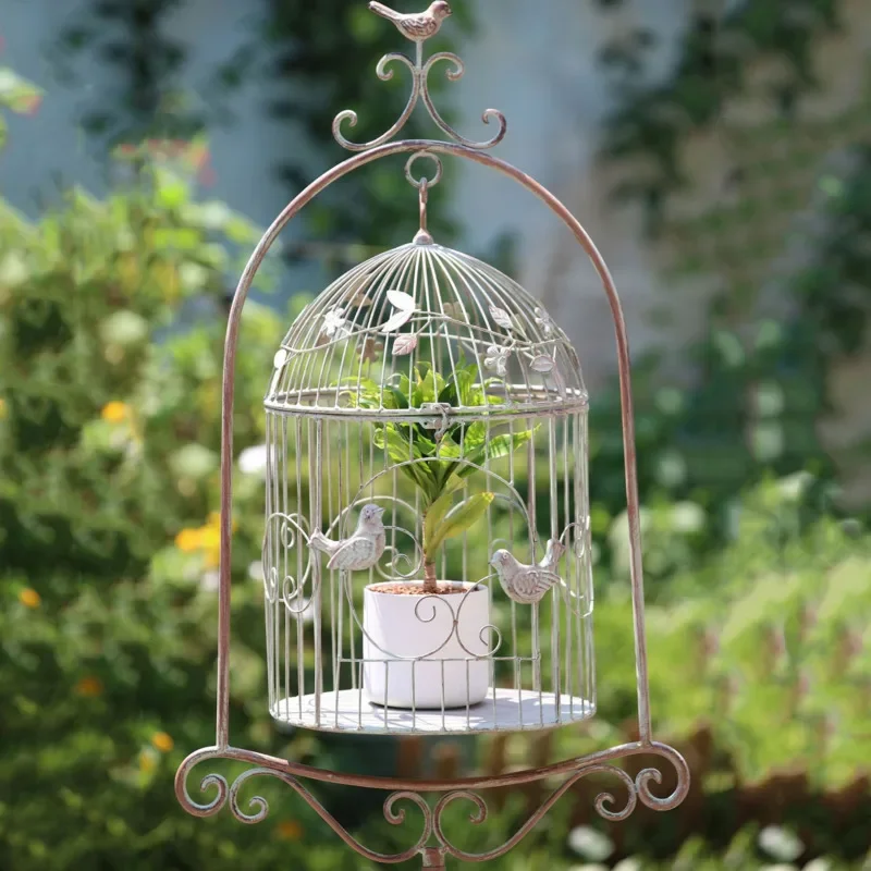 Iron Art Bird Cage Flower Holder Courtyard Outdoor Display Storage Flowerpot Stand Rural Wind Gardening Do Old Plant Rack