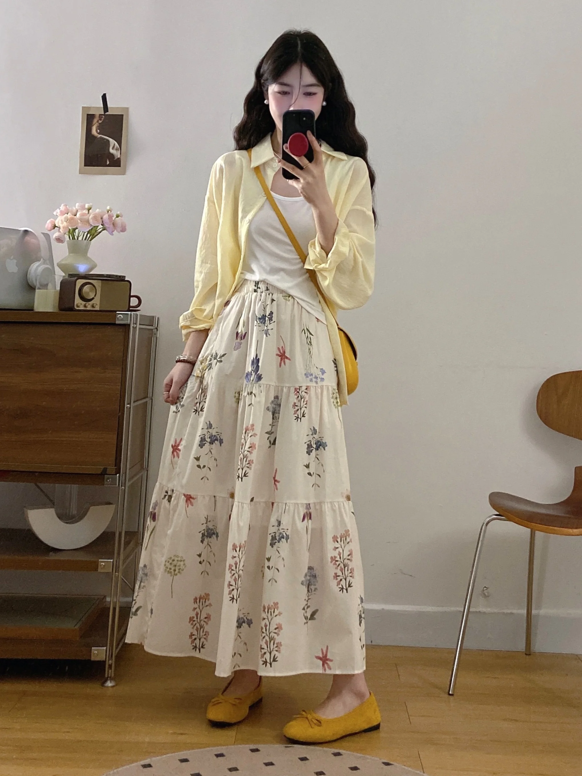 

Женская желтая солнцезащитная юбка больших размеров с цветочным принтом, комплект Faion, летняя мягкая одежда для поездок на работу и повседневная одежда