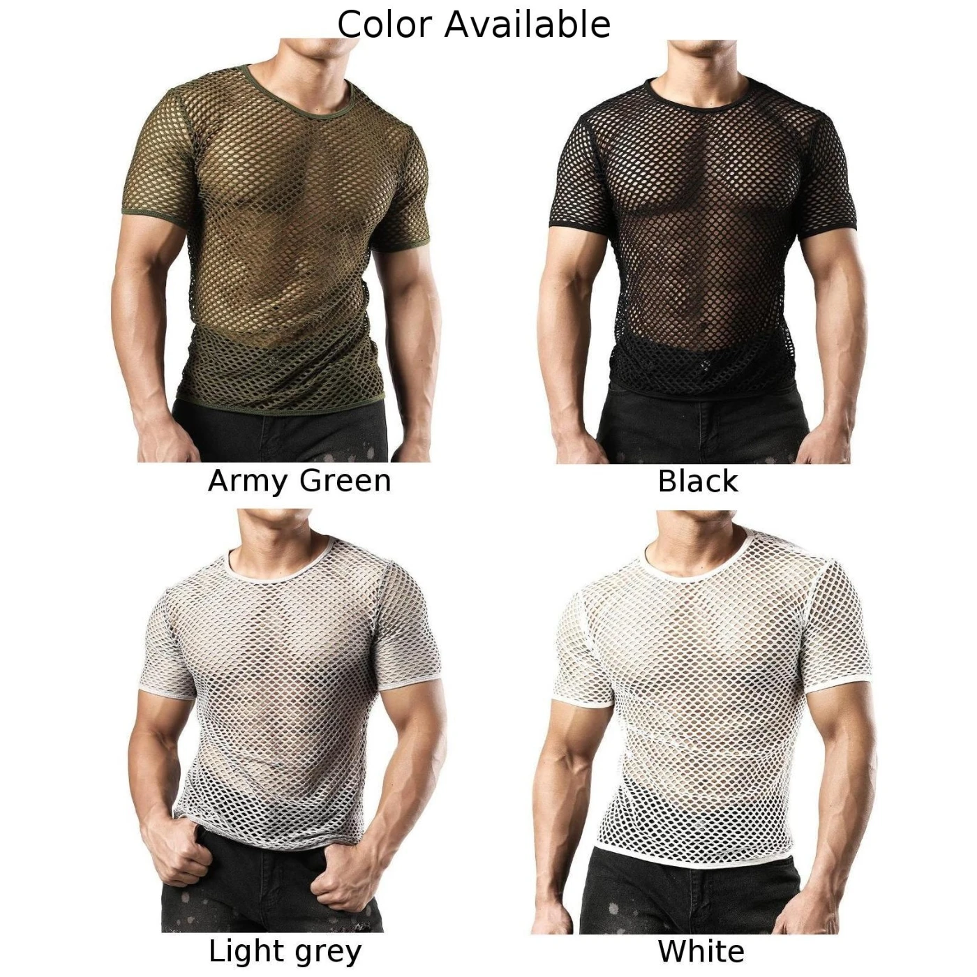 Mens Transparent Sexy Breathable Mesh Short Sleeve T-Shirt See Through Fishnet Party Top Comfortable Clubwear