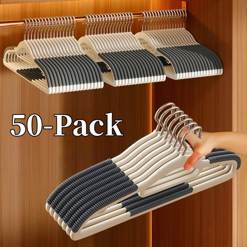 50Space-Saving Plastic Hanger，with Non-Slip Grip and Ergonomic Shoulder Design - Perfect for Home and Dorm Organization.