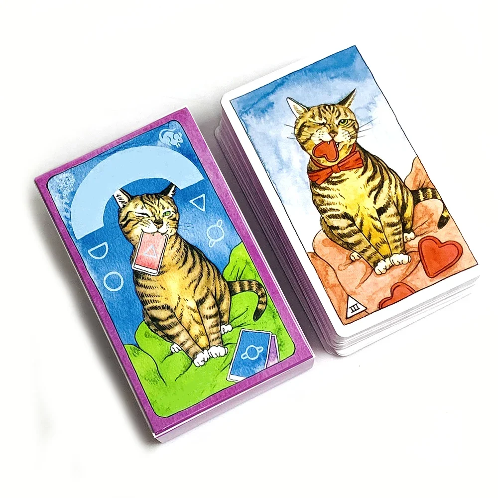 Cat Tarot Deck 78 Pcs Cute Cat Tarot Cards Purple Box Divination Oracle Card Board Game Halloween And Christmas Gifts