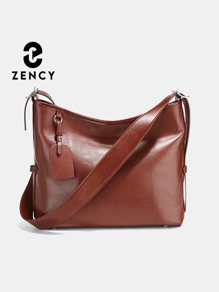 

Zency Women Oil Wax Genuine Leather Shoulder Bag Hobo Crossbody High Quality Handbag Luxury Designer Bags Leather Underarm Bag