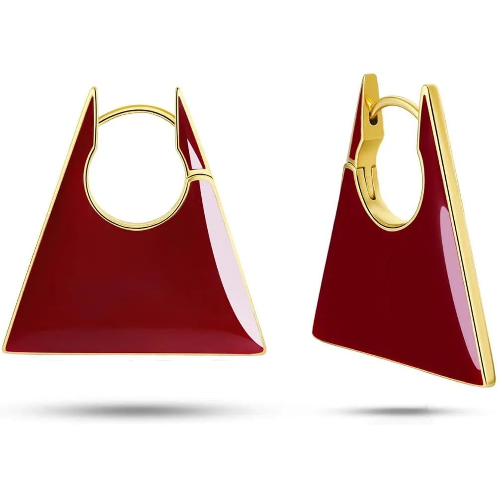 

Maroon Thin Square Geometric Dangle Earrings Chunky Tropical Enamel Summer Drop Jewelry Handmade Vintage Floral Gift