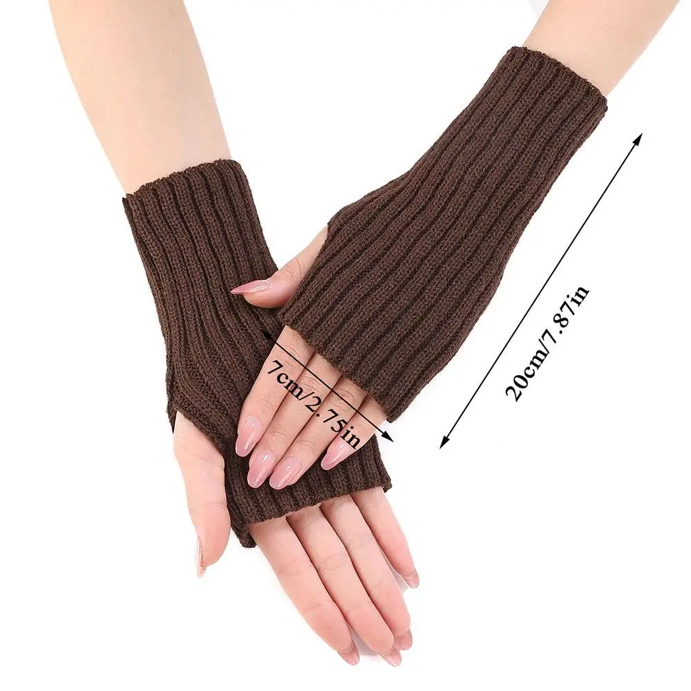 Half-finger Gloves Women's Autumn/winter Korean Edition All-tie Knitted Warm Vertical Striped Wool Half-cut Student Writing Cycl