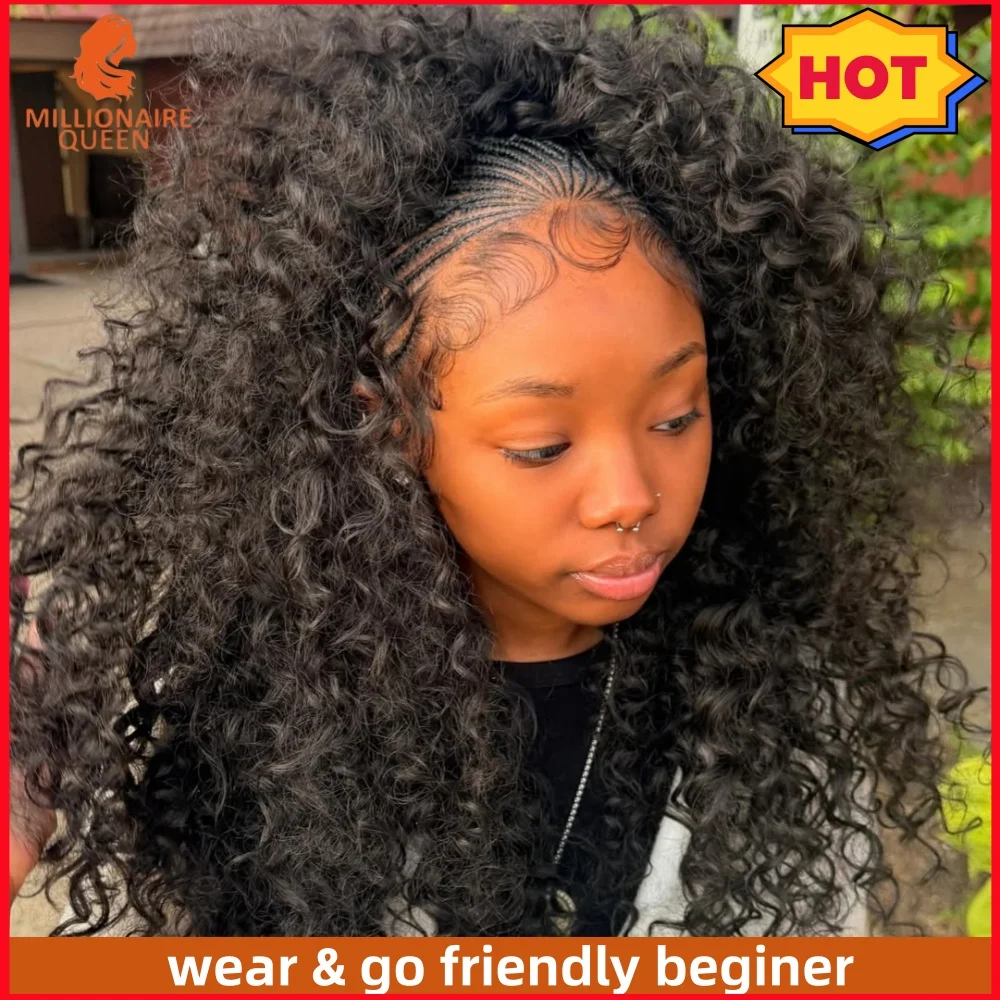 Millionaire Queen Glueless Wig Bohemian Curly Half Wig Headband Upgrade 3 IN 1 Half Wig Drawstring Wear and Go Beginner Friendly