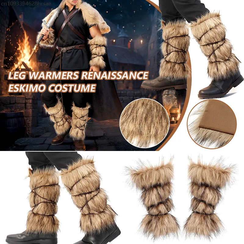 Medieval Costume Accessories Viking Shawl Quality Faux Fur Wrap Sleeve Cover Leg Covers Cosplay Costume Adjustable Lace Up Cloak