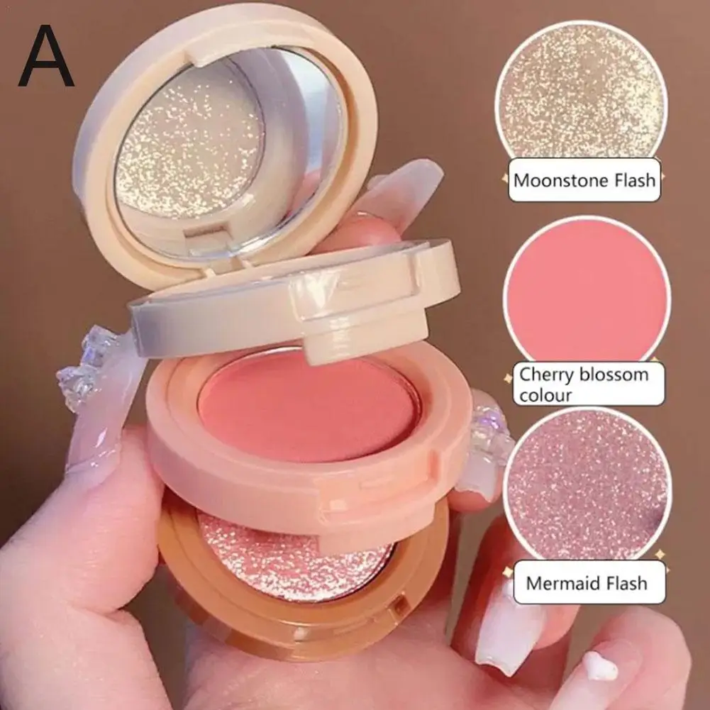 

3in1 Blush Palette Pressed Highlighter Palette LongLasting Waterproof Matte Highlighter Shimmer Blush Makeup