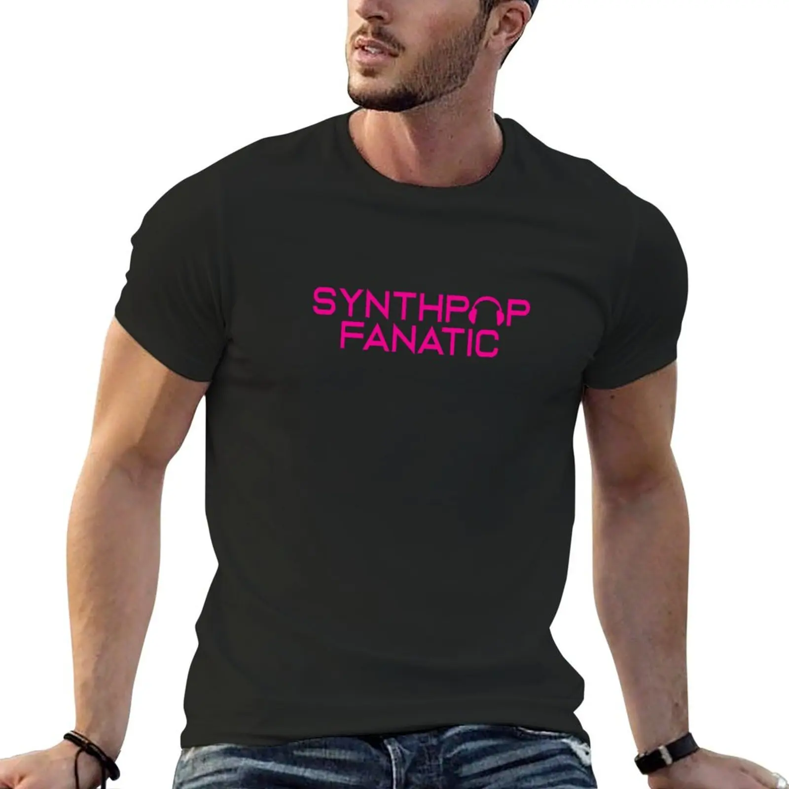 Synthpop Fanatic Pink Logo T-Shirt sweat vintage anime shirt new edition slim fit t shirts for men