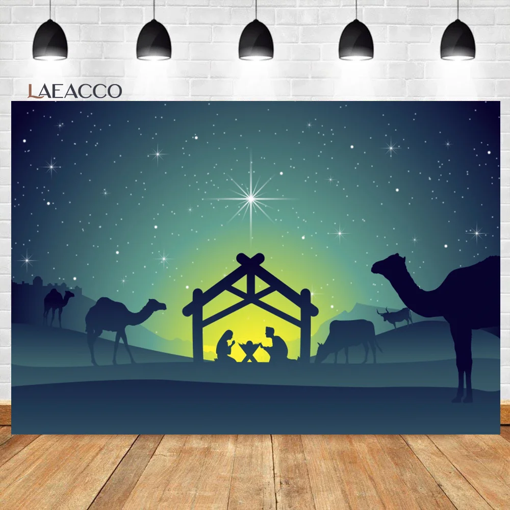 Laeacco Christmas Decor Nativity Scene Jesus Birth Photography Backgrounds Newborn Backdrops Photophone Photocall Photo Studio