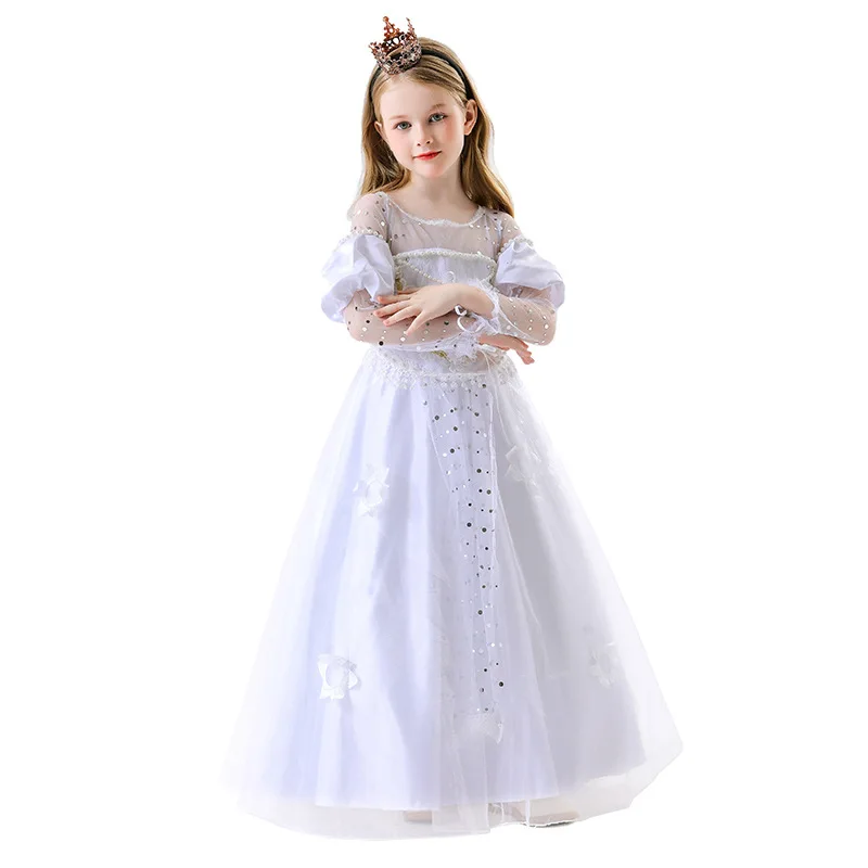 

Новинка 2023 года, белый длинный тюлевой костюм для девочек на Хэллоуин, костюм для выступлений на сцене, детская одежда для выступлений, этническая сценическая...