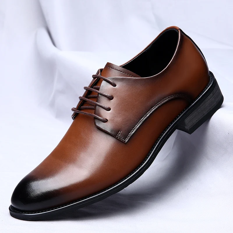 Classic Brand Lace Up Men\'s Leather Casual Shoes Interview Business Shoes Fashion Brown Men\'s Banquet Formal Shoes Free Delivery