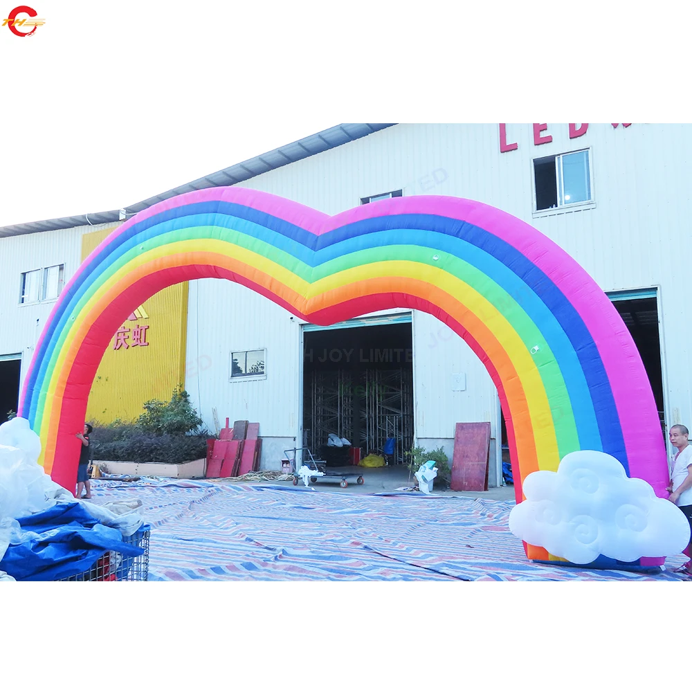 Free Shipping 12x6m Heart Shape Inflatable Arch Gate Rainbow Archway for Valentine's Day Outdoor Advertising