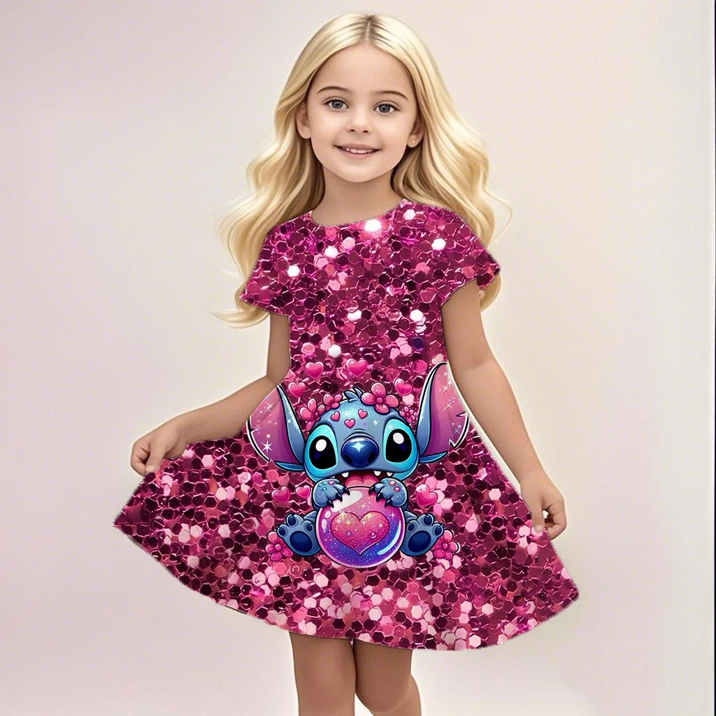 Potdemiel Sommer Neue Kinder 3d Gedruckt Romantische Stich Nettes Mädchen Kurzarm Kleid 3-14 Jahre Alte Kinder leistung Kleidung