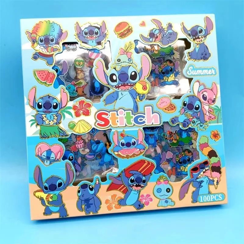 Stitch Disney Unduplicated 100 Piece Sticker Set Cartoon Cute Stitch Waterproof Stationery Sticker Gift Box Birthday Gift