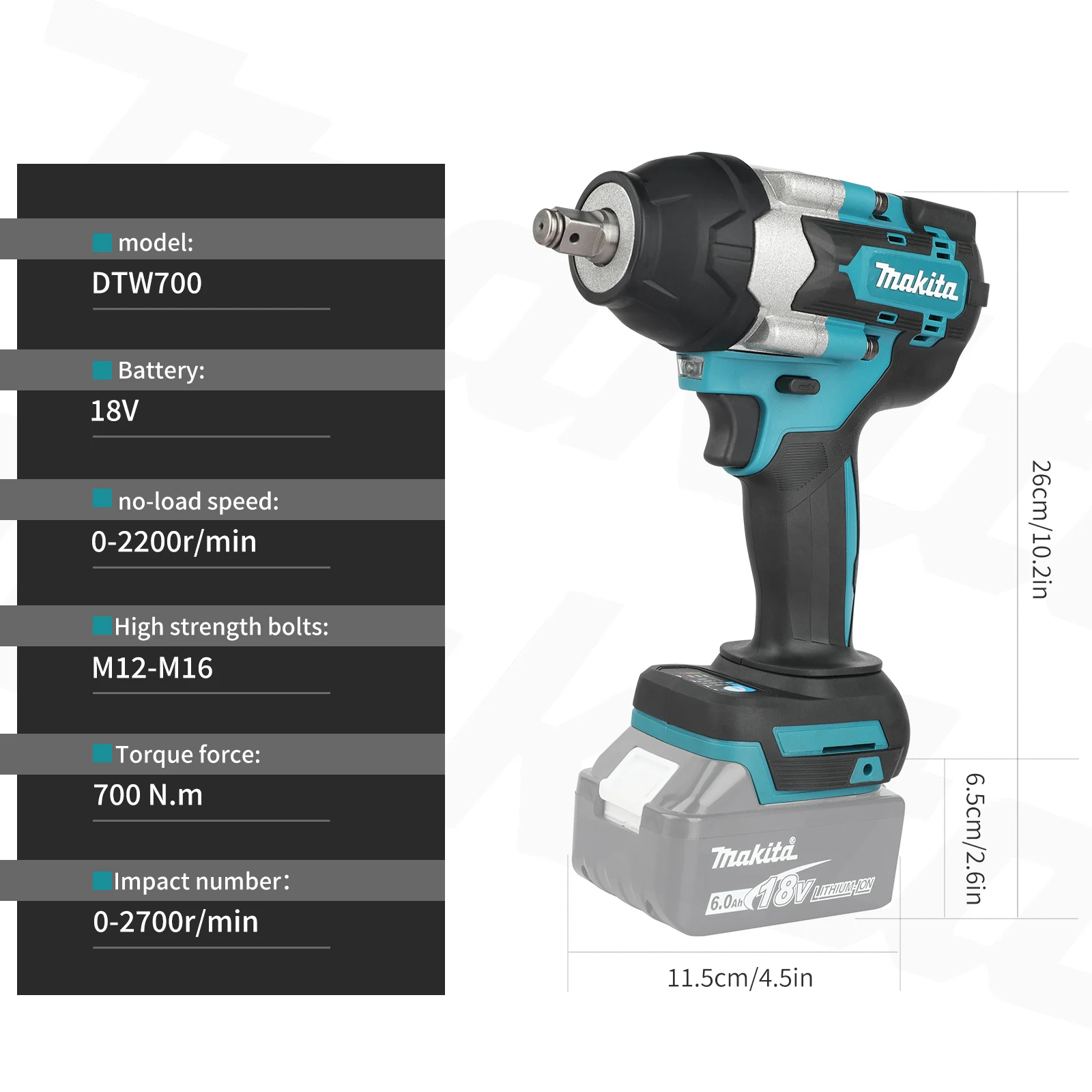 Makita DTW700 Brushless Electric Impact Wrench Cordless Electric Wrench 1/2 inch for Makita 18V Battery Screwdriver Power Tools - view 4