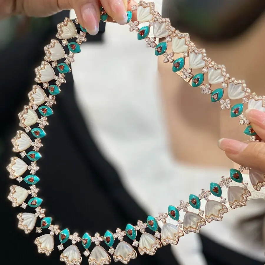 

KQDANCE 925 Sterling Silver Turquoise White Shell High Carbon Diamonds Water Drop Ruby Luxury Vintage Banquet Fine Necklace