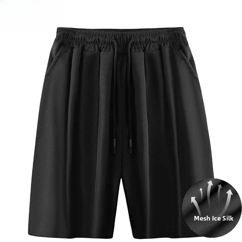 Summer Ice Silk Qui Dry Loose plus Size Men's orts Seven-Foot Sports Casual Pants Elastic mid Waist Straight Leg Trousers
