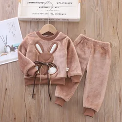 New Winter Children's Home Clothing 2PCS Baby Thicken Pajamas Sets Kids New Loungewear Boys Girls Warm Bear Flannel Sleepwear