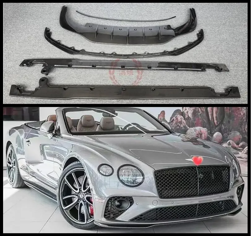 For Bentley Continental GT 2018-2022 Real Carbon Fiber Front Bumper Lip Rear Spoiler Trunk Diffuser Side Skirt Body Full Kit