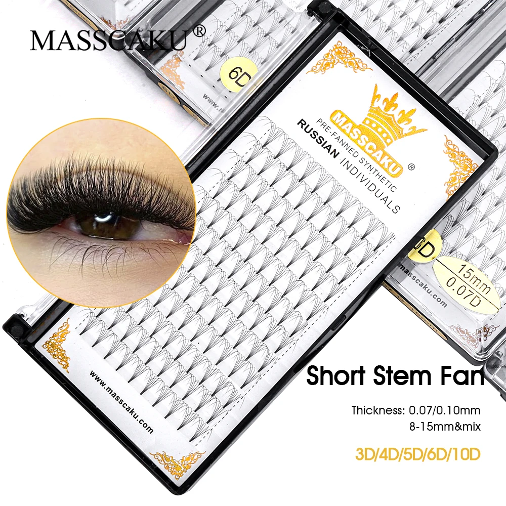 

3D Premade Volume Fans C D Curl Eyelash Extensions Individual Matte Black Synthetic Mink Thin Root Short Stem Eyelashes in Stock