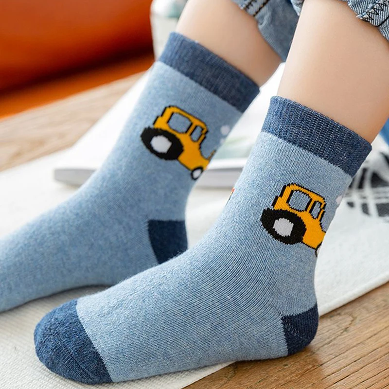 5Pairs Winter Warm Kids Socks 3-12year Boys Thicken Cotton Mid Tube Sock Baby Footwear Children Clothes Accessories Velvet Liner