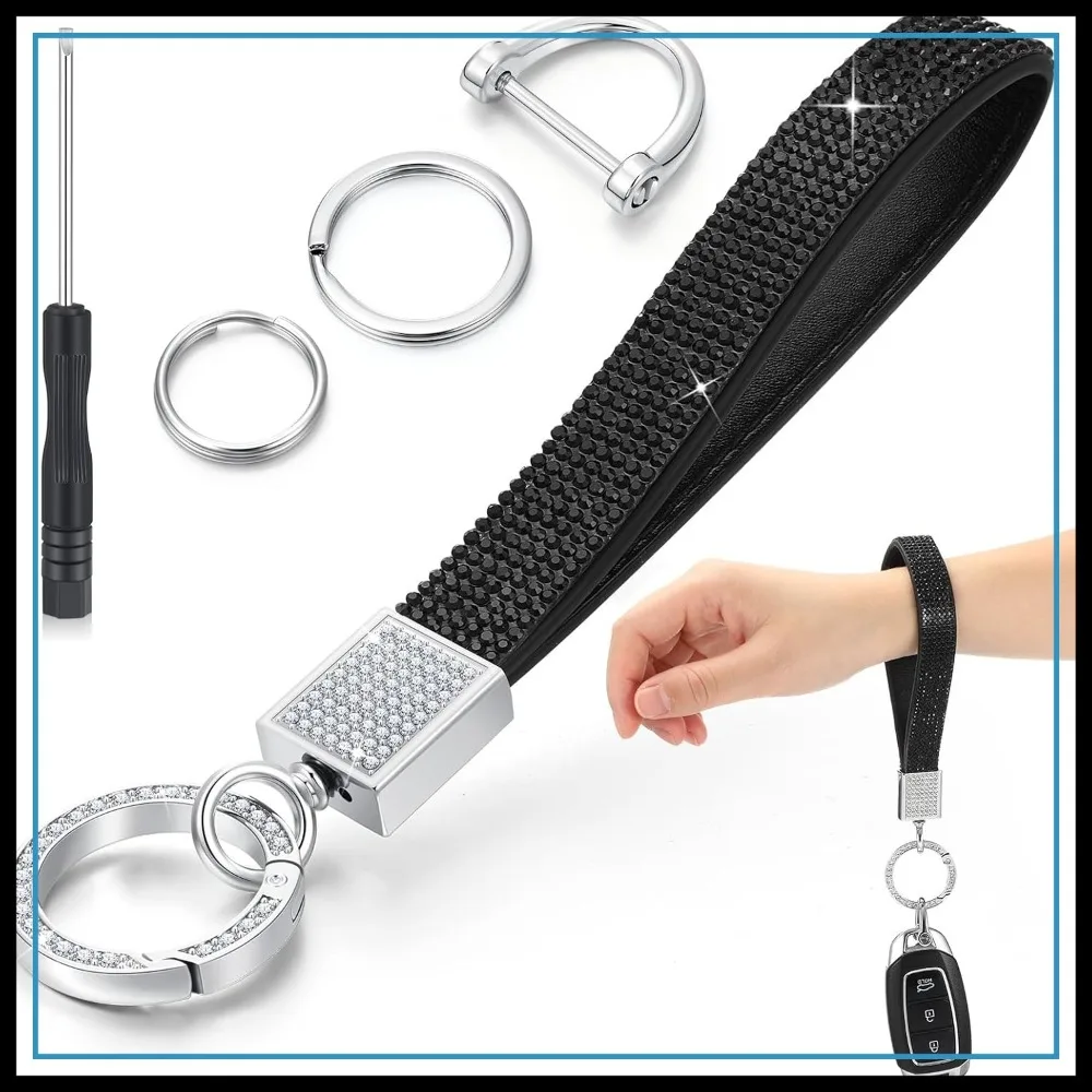 

4.72 Inch Rhinestone Leather Car Keychain Key Holder for Women Girls