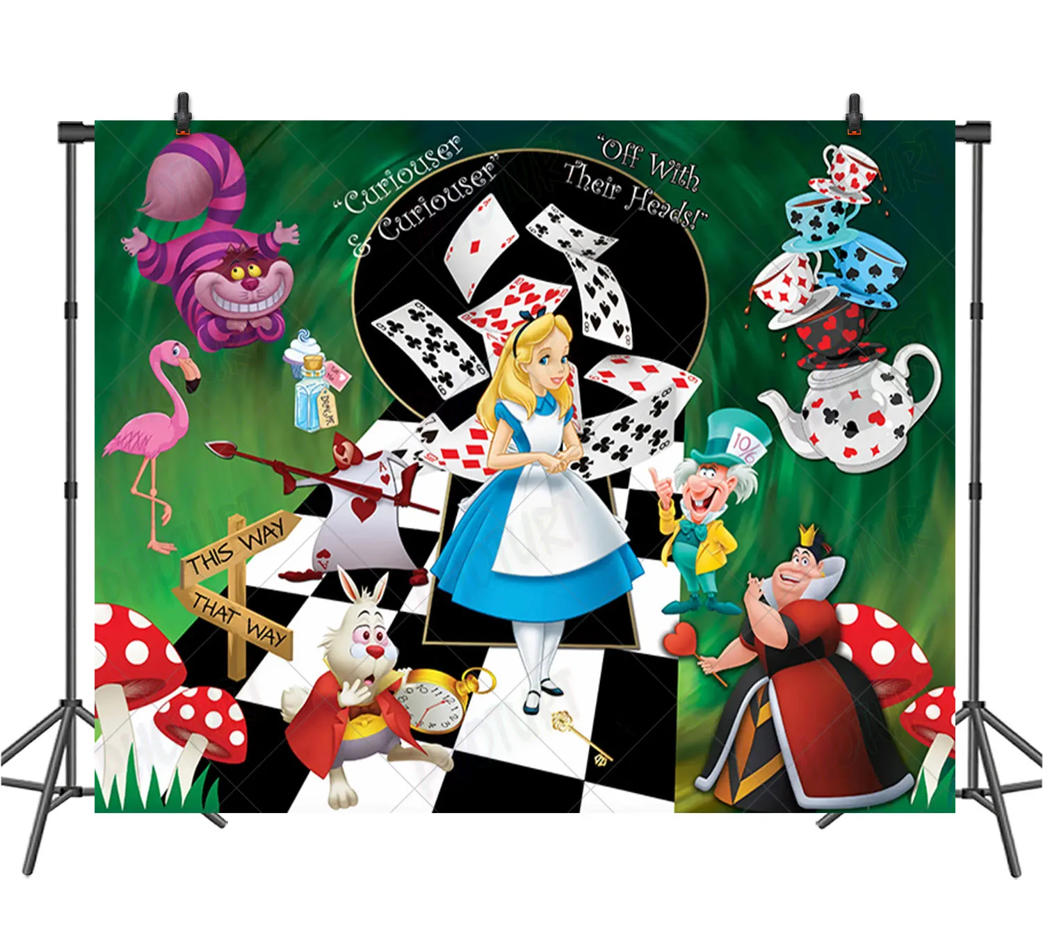 Disney Alice in Wonderland Photography Backdrop Girls 1st Birthday Background Onederland Polyester Vinyl Photo Banner Props