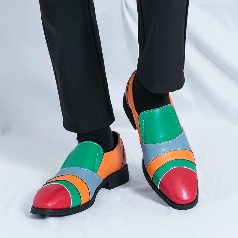 

Модные уличные роскошные мужские разноцветные лоферы, кожаные туфли без шнуровки с острым носком, деловая повседневная мужская обувь, новые кожаные туфли для вождения