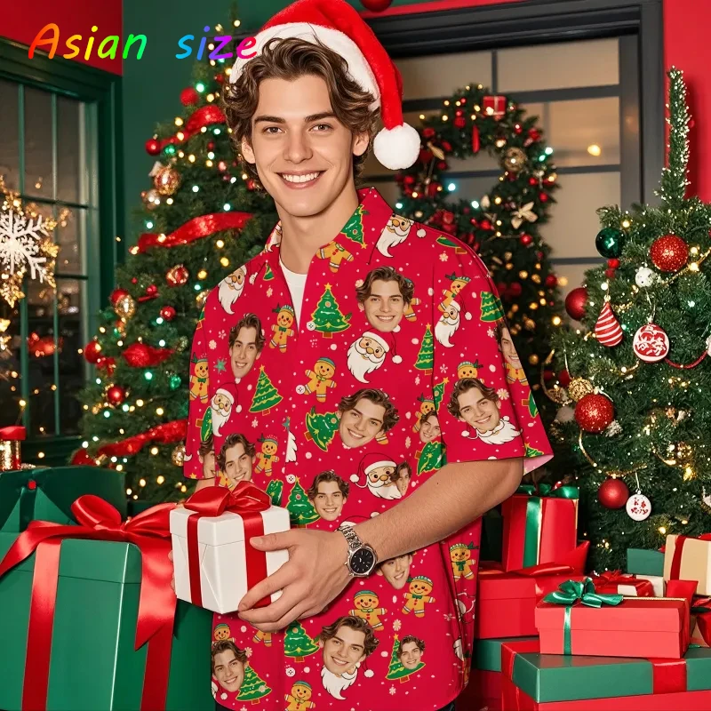 

Рубашки с Рождеством «сделай сам» для мужчин, одежда на заказ, подарочная рубашка с 3D принтом рождественской елки Y2k, верхняя одежда, блузки с короткими рукавами и лацканами