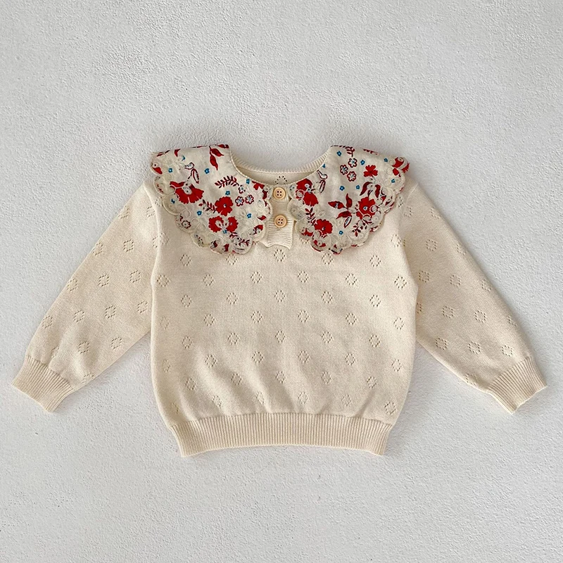 2024 nuovi vestiti per bambini autunnali neonate maglione a maniche lunghe Splicing Toddler Baby Girl Knitting Pullover top