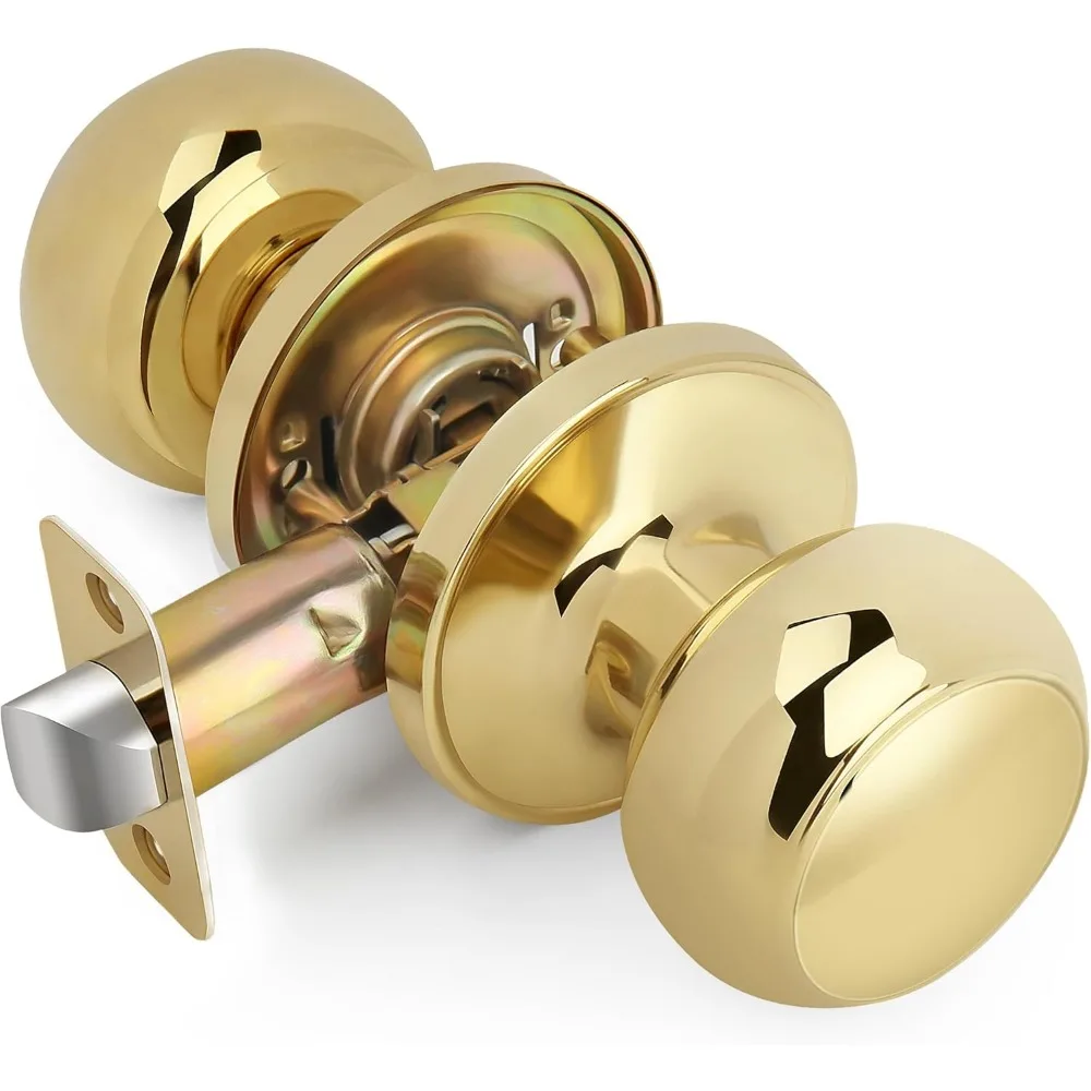 

Non-Locking Passage Door Knob, Flat Ball Interior Door Knob Without Keys, Round Doorknob for Hallway/Closets, Polished Brass